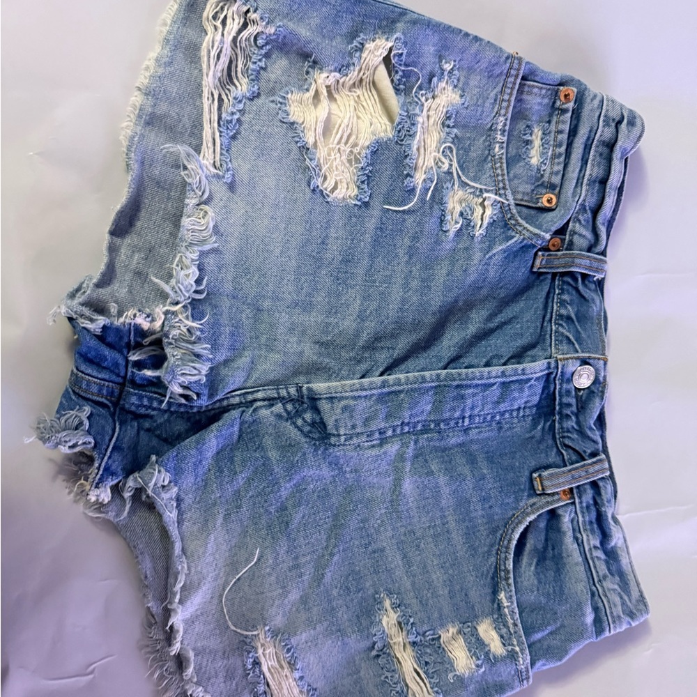 Abercrombie & Fitch Light Blue Ripped Jean Shorts